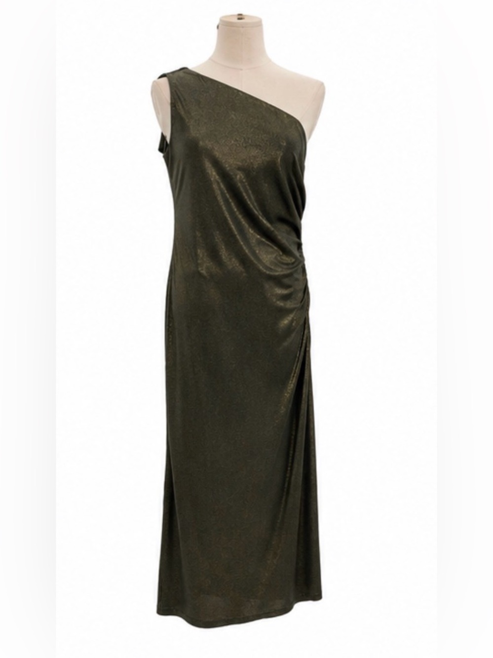 Lauren Ralph Lauren Olive One-Shoulder Evening Dress